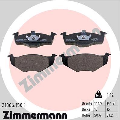 Zimmermann 21866.150.1 - Тормозные колодки, дисковые, комплект www.autospares.lv