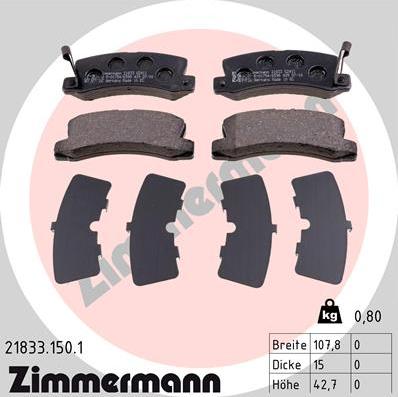 Zimmermann 21833.150.1 - Тормозные колодки, дисковые, комплект www.autospares.lv