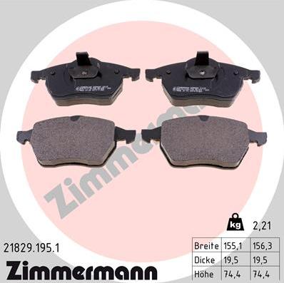 Zimmermann 21829.195.1 - Тормозные колодки, дисковые, комплект www.autospares.lv