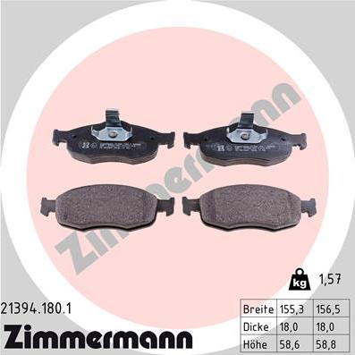 Zimmermann 21394.180.1 - Тормозные колодки, дисковые, комплект www.autospares.lv