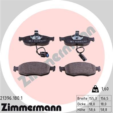 Zimmermann 21396.180.1 - Тормозные колодки, дисковые, комплект www.autospares.lv