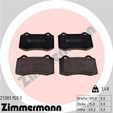 Zimmermann 21381.150.1 - Тормозные колодки, дисковые, комплект www.autospares.lv