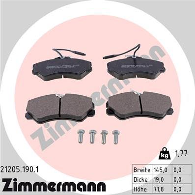 Zimmermann 21205.190.1 - Тормозные колодки, дисковые, комплект www.autospares.lv