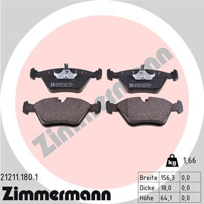 Zimmermann 21211.180.1 - Тормозные колодки, дисковые, комплект www.autospares.lv