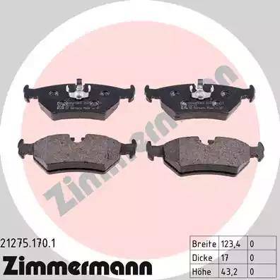 Zimmermann 21275.170.1 - Тормозные колодки, дисковые, комплект www.autospares.lv