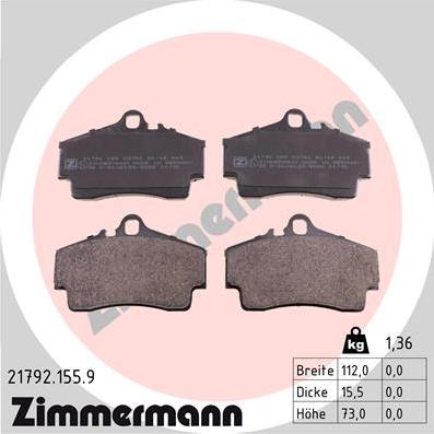 Zimmermann 21792.155.9 - Тормозные колодки, дисковые, комплект www.autospares.lv