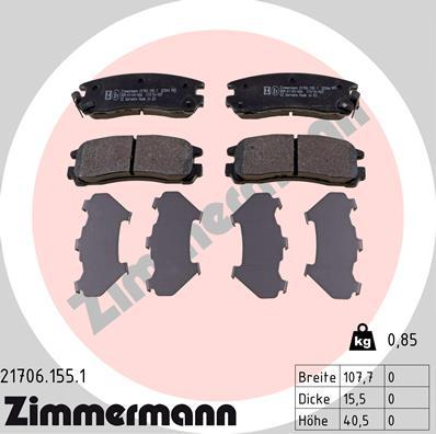 Zimmermann 21706.155.1 - Тормозные колодки, дисковые, комплект www.autospares.lv