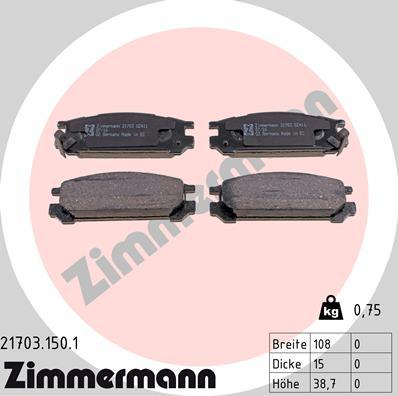 Zimmermann 21703.150.1 - Bremžu uzliku kompl., Disku bremzes www.autospares.lv