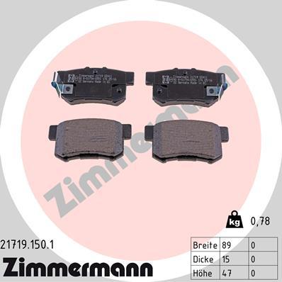 Zimmermann 21719.150.1 - Тормозные колодки, дисковые, комплект www.autospares.lv