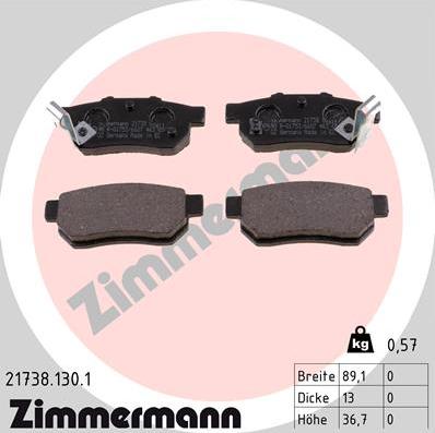 Zimmermann 21738.130.1 - Тормозные колодки, дисковые, комплект www.autospares.lv