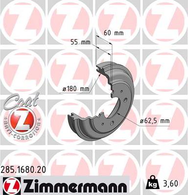 Zimmermann 285.1680.20 - Bremžu trumulis www.autospares.lv