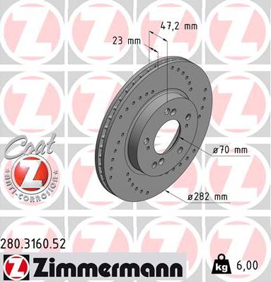 Zimmermann 280.3160.52 - Bremžu diski www.autospares.lv