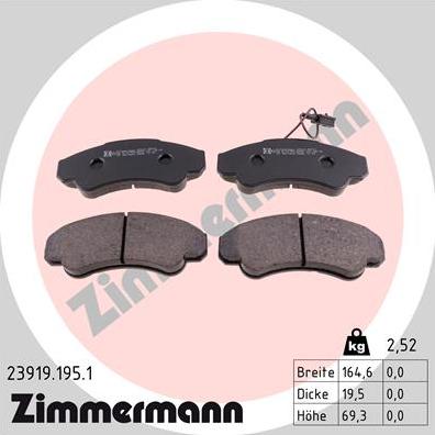 Zimmermann 23919.195.1 - Тормозные колодки, дисковые, комплект www.autospares.lv