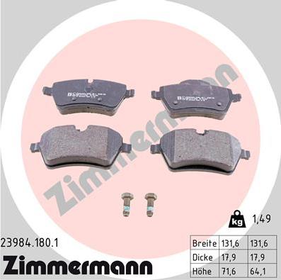 Zimmermann 23984.180.1 - Bremžu uzliku kompl., Disku bremzes www.autospares.lv