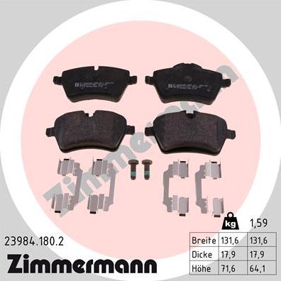 Zimmermann 23984.180.2 - Bremžu uzliku kompl., Disku bremzes www.autospares.lv