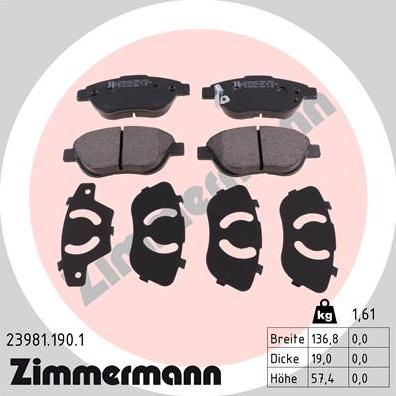 Zimmermann 23981.190.1 - Тормозные колодки, дисковые, комплект www.autospares.lv