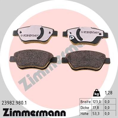 Zimmermann 23982.980.1 - Тормозные колодки, дисковые, комплект www.autospares.lv