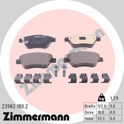 Zimmermann 23982.180.2 - Тормозные колодки, дисковые, комплект www.autospares.lv