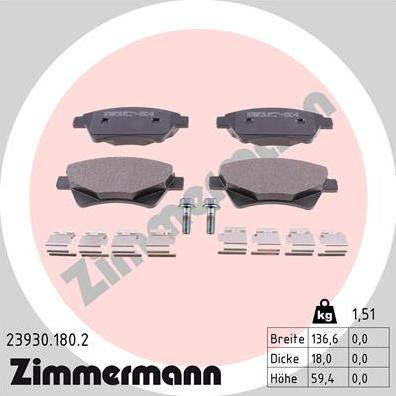 Zimmermann 23930.180.2 - Bremžu uzliku kompl., Disku bremzes autospares.lv