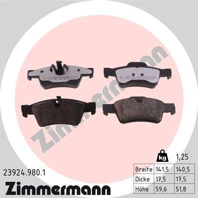 Zimmermann 23924.980.1 - Тормозные колодки, дисковые, комплект www.autospares.lv