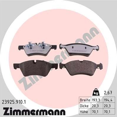 Zimmermann 23925.910.1 - Тормозные колодки, дисковые, комплект www.autospares.lv