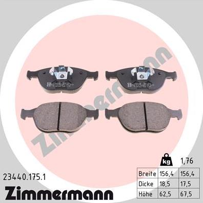 Zimmermann 23440.175.1 - Тормозные колодки, дисковые, комплект www.autospares.lv