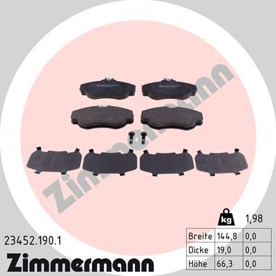 Zimmermann 23452.190.1 - Bremžu uzliku kompl., Disku bremzes www.autospares.lv