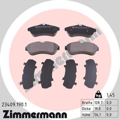 Zimmermann 23409.190.1 - Тормозные колодки, дисковые, комплект www.autospares.lv