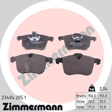 Zimmermann 23404.205.1 - Bremžu uzliku kompl., Disku bremzes autospares.lv