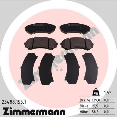 Zimmermann 23488.155.1 - Brake Pad Set, disc brake www.autospares.lv