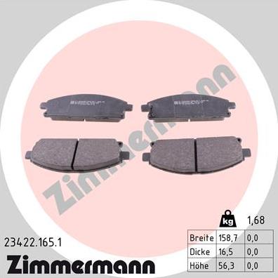 Zimmermann 23422.165.1 - Тормозные колодки, дисковые, комплект www.autospares.lv