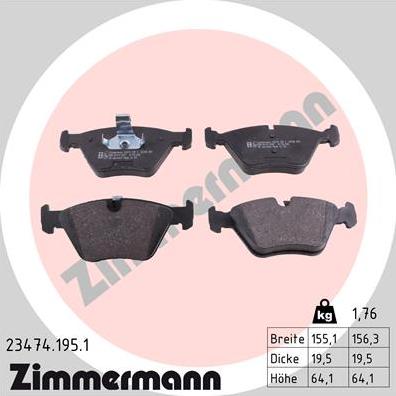 Zimmermann 23474.195.1 - Тормозные колодки, дисковые, комплект www.autospares.lv