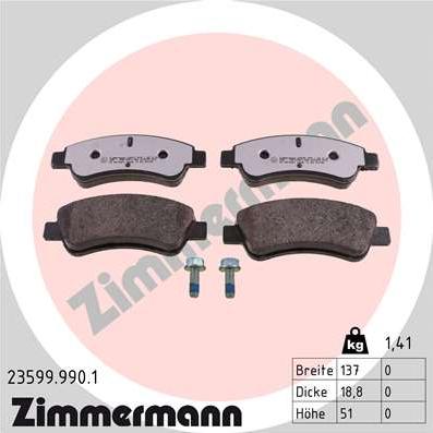 Zimmermann 23599.990.1 - Тормозные колодки, дисковые, комплект www.autospares.lv