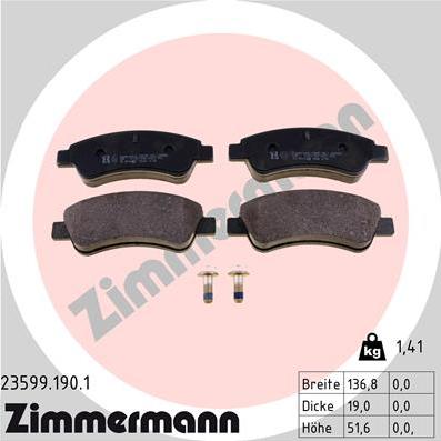 Zimmermann 23599.190.1 - Тормозные колодки, дисковые, комплект www.autospares.lv