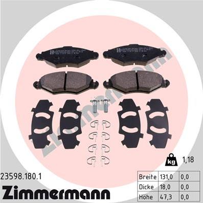 Zimmermann 23598.180.1 - Тормозные колодки, дисковые, комплект www.autospares.lv