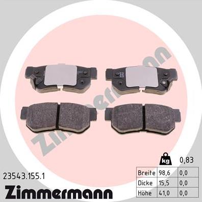 Zimmermann 23543.155.1 - Тормозные колодки, дисковые, комплект www.autospares.lv