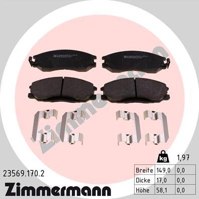 Zimmermann 23569.170.2 - Тормозные колодки, дисковые, комплект www.autospares.lv