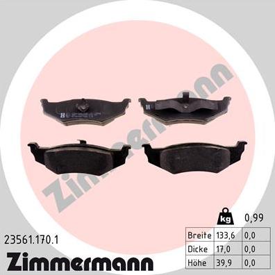 Zimmermann 23561.170.1 - Bremžu uzliku kompl., Disku bremzes www.autospares.lv