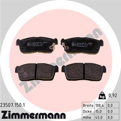 Zimmermann 23507.150.1 - Тормозные колодки, дисковые, комплект www.autospares.lv