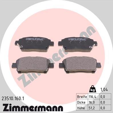 Zimmermann 23510.160.1 - Тормозные колодки, дисковые, комплект www.autospares.lv