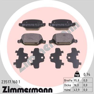 Zimmermann 23517.160.1 - Bremžu uzliku kompl., Disku bremzes autospares.lv