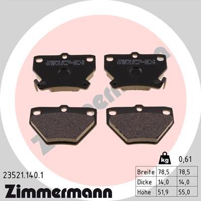 Zimmermann 23521.140.1 - Тормозные колодки, дисковые, комплект www.autospares.lv