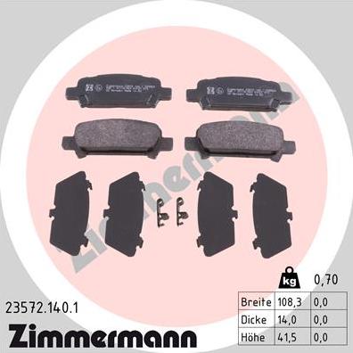 Zimmermann 23572.140.1 - Тормозные колодки, дисковые, комплект www.autospares.lv