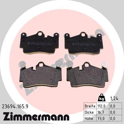 Zimmermann 23694.165.9 - Тормозные колодки, дисковые, комплект www.autospares.lv