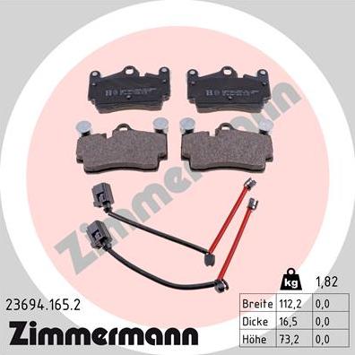 Zimmermann 23694.165.2 - Тормозные колодки, дисковые, комплект www.autospares.lv