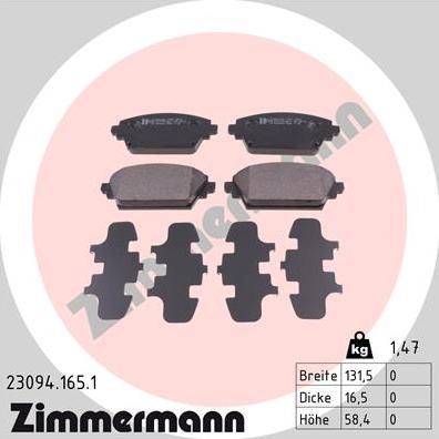 Zimmermann 23094.165.1 - Bremžu uzliku kompl., Disku bremzes www.autospares.lv