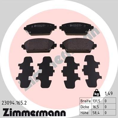 Zimmermann 23094.165.2 - Bremžu uzliku kompl., Disku bremzes autospares.lv