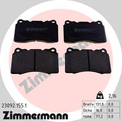 Zimmermann 23092.155.1 - Bremžu uzliku kompl., Disku bremzes www.autospares.lv