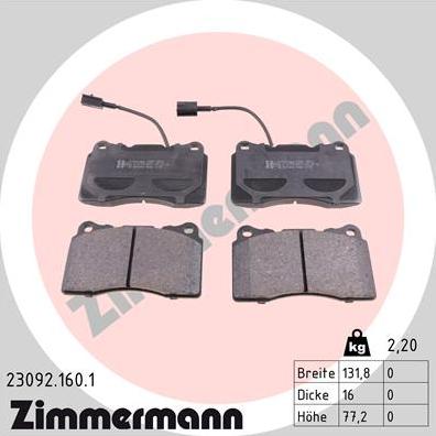 Zimmermann 23092.160.1 - Bremžu uzliku kompl., Disku bremzes www.autospares.lv