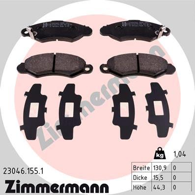 Zimmermann 23046.155.1 - Bremžu uzliku kompl., Disku bremzes www.autospares.lv